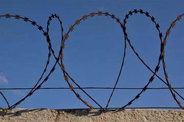 Barbed wire against the sky