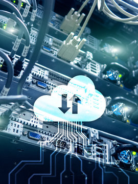 CLoud server and computing, data storage and processing. Internet and technology concept.