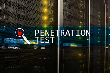 Penetration test. Cybersecurity and data protection. Hacker attack prevention. Futuristic  server...
