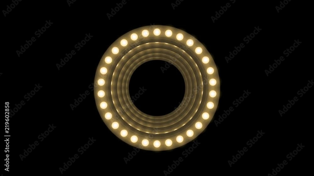 Aufkleber tunnel incandescent light bulb box frame circle shape moving pattern, retro 3d virtual style illustr
