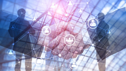 Double exposure people network structureþþ HR - Human resources management and recruitment concept.