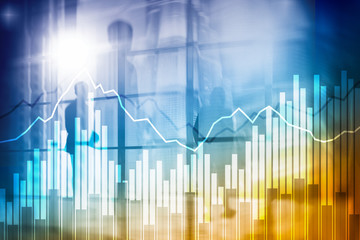Double exposure Financial graphs and diagrams. Business, economics and investment concept.