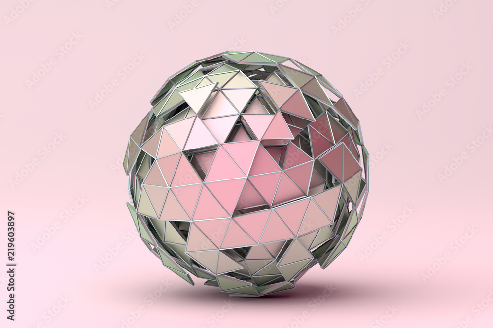 Poster abstract 3d rendering of polygonal sphere. geometric shape, futuristic modern background design for 