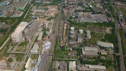 Beautiful aerail drone shot of the industrial complex in Russia