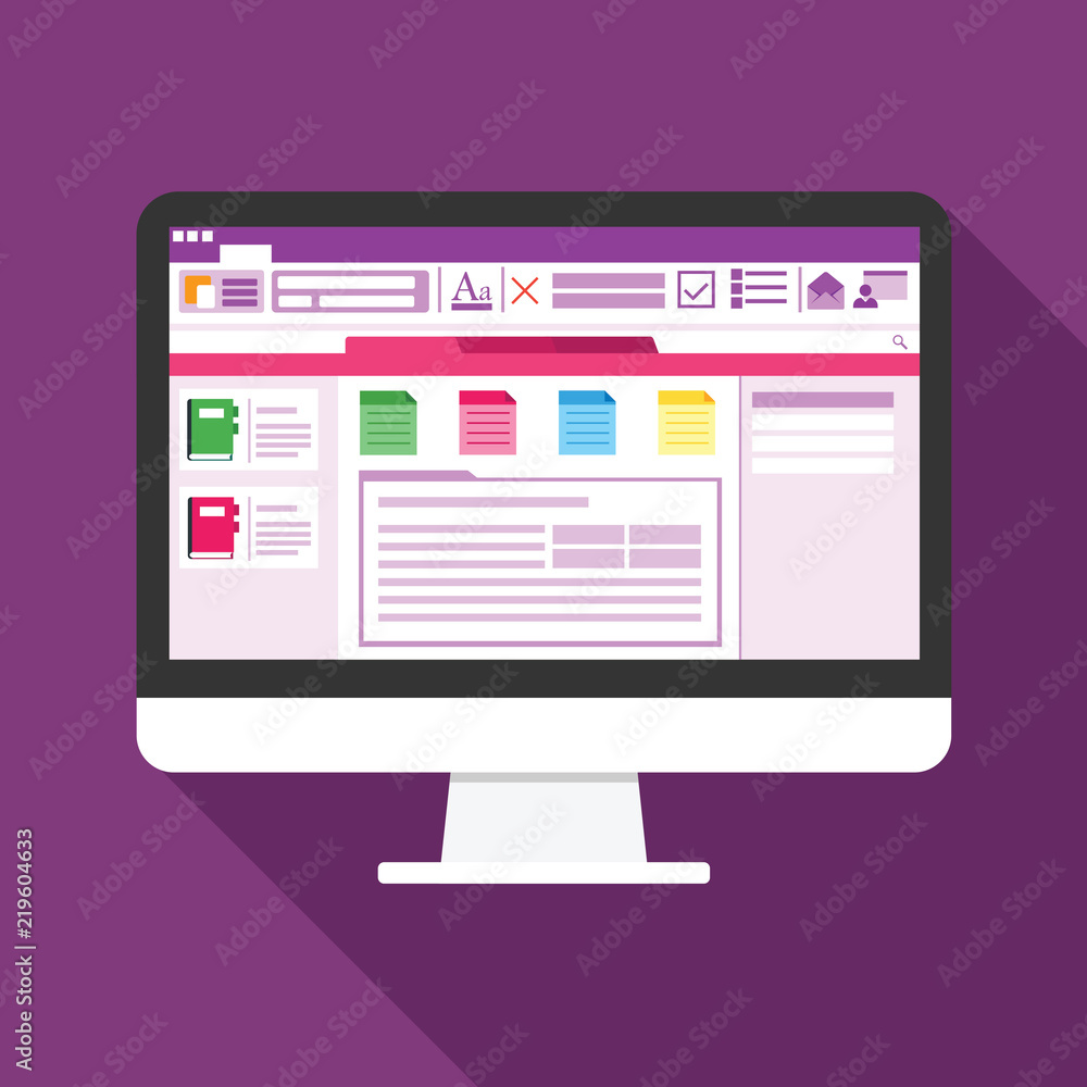 Poster note application software on computer screen flat icon. business concept. office things for planning