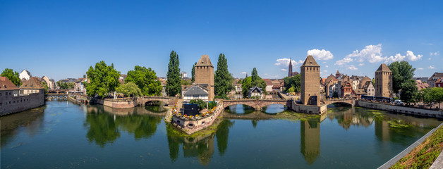 The Towers of Ponts Couverts in Strasbourg. Strasbourg is the capital and largest city of the Grand...