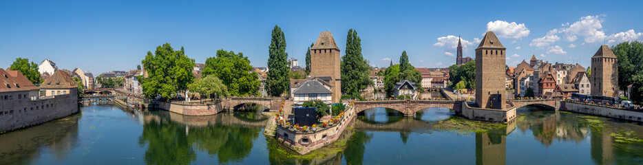 The Towers of Ponts Couverts in Strasbourg. Strasbourg is the capital and largest city of the Grand Est region of France and is the official seat of the European Parliament. - obrazy, fototapety, plakaty