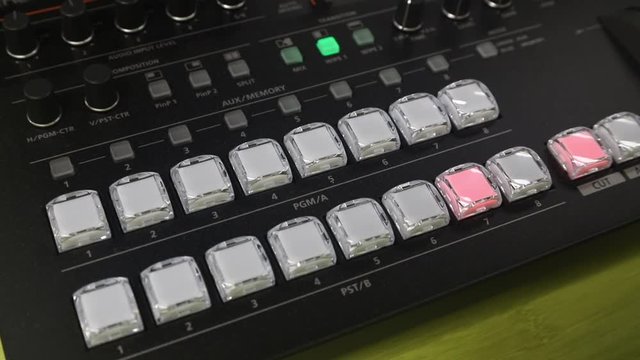 Lights flash as Video production switcher boots up