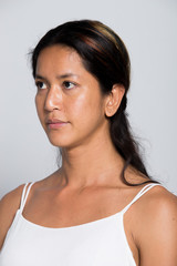 Asian Woman before make up hair style. no retouch, fresh face