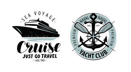 Fototapeta premium Cruise, yacht club logo or label. Nautical concept. Lettering vector