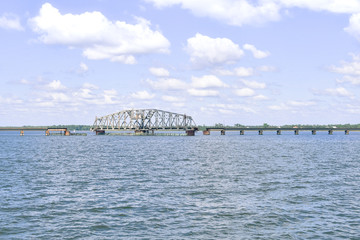 Fototapeta na wymiar Drawbridge in Biloxi Bay, Mississippi
