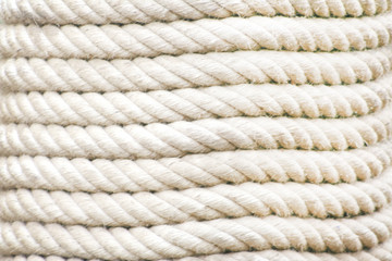 Close up rows of rope stacking in horizontal pattern,Texture white background