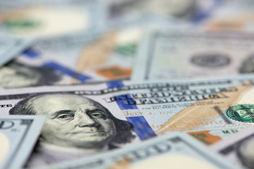 US dollar close up. Macro shot of a 100 dollar.
