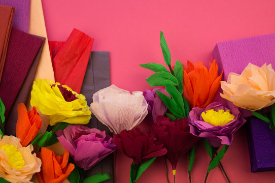 Making Crepe Paper Flowers On Pink Background