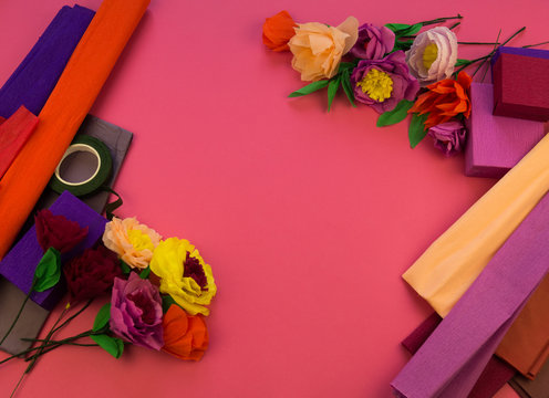 Making Crepe Paper Flowers On Pink Background
