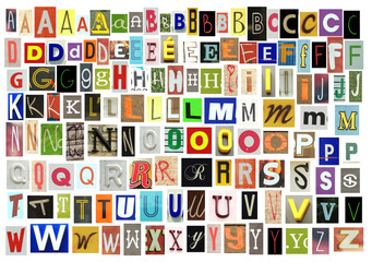 Newspaper alphabet cut out on white backgroud - 219613687