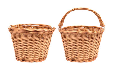 Wicker basket isolated on white background. Picnic container made from wood material.