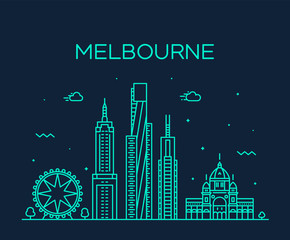 Fototapeta premium Melbourne big city skyline Australia vector linear