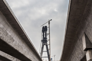 The Yangtze River Bridge under construction in Chongqing, China