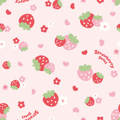 Strawberry and flower repeat design seamless texture