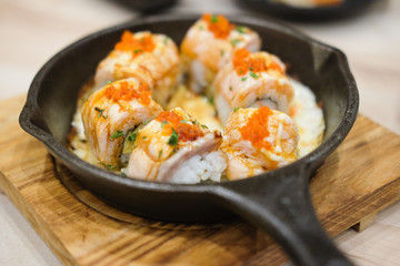 Grilled salmon sushi roll