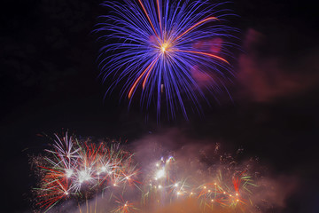 Colorful abstract fireworks in the night