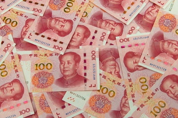Yuan notes from China's currency. Chinese currency as background.