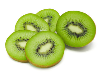 Slice of fresh juicy delicious and healthy kiwi fruit, isolated on white background.