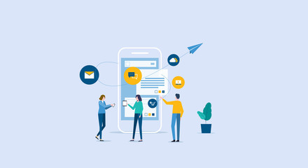 business team working for mobile application development and design process concept