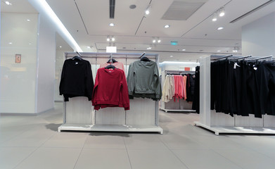 Various retail winter clothing in the mall