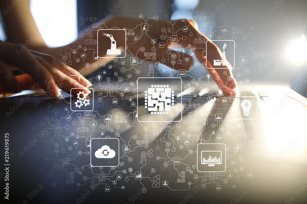 Poster microchip, cpu, processor, microcircuit computing engineering. modernization and business automation