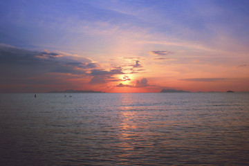 Fototapeta na wymiar Beautiful sunset on the beach and sea at Koh-Samui in Surat Thani Province, Thailand