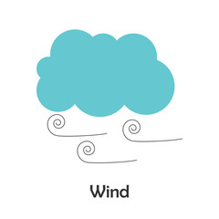 Wind in cartoon style, card with weather for kid, preschool activity for children, vector illustration
