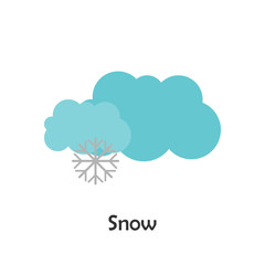 Snow in cartoon style, card with weather for kid, preschool activity for children, vector illustration