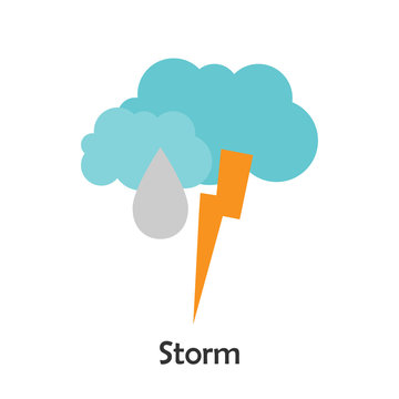 Storm in cartoon style, card with weather for kid, preschool activity for children, vector illustration