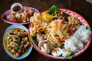 Thai traditional food set north east style