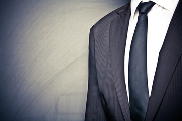 Businessman Standing side Blank Blackboard