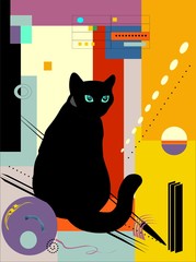 abstract colorful background with black cat