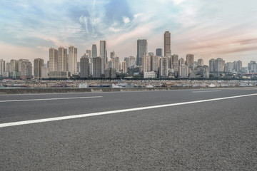 Fototapeta na wymiar Road surface and skyline of Chongqing urban construction