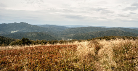 autumn Bieszczady mountains from Jaslo mountain ridge in Poland