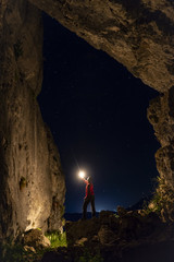 cave discovery, long exposure, flashlight
