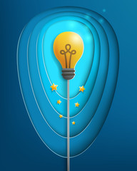 realistic bright light bulb with deep layers of background,creative idea and business concept,paper cut style,vector and illustration