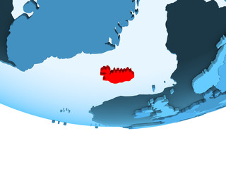 Iceland in red on blue map