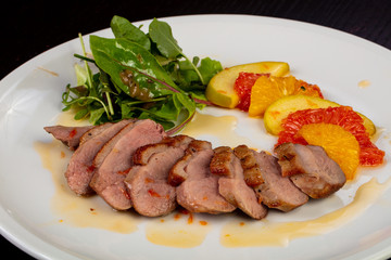 Tasty fried duck breast