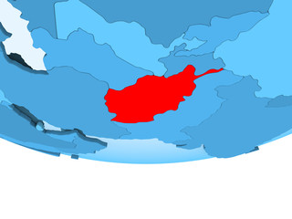 Fototapeta premium Afghanistan in red on blue map