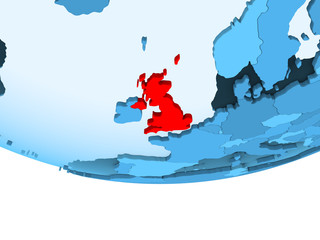 United Kingdom in red on blue map