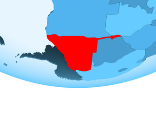 Namibia in red on blue map