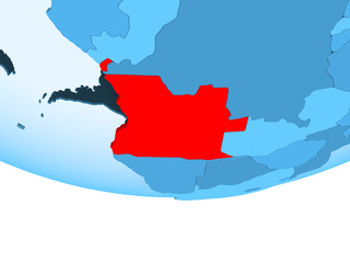 Fototapeta premium Angola in red on blue map