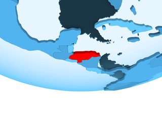 Fototapeta premium Honduras in red on blue map