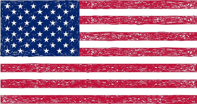 American flag. Grunge flag of the USA. Hand drawn flag. 